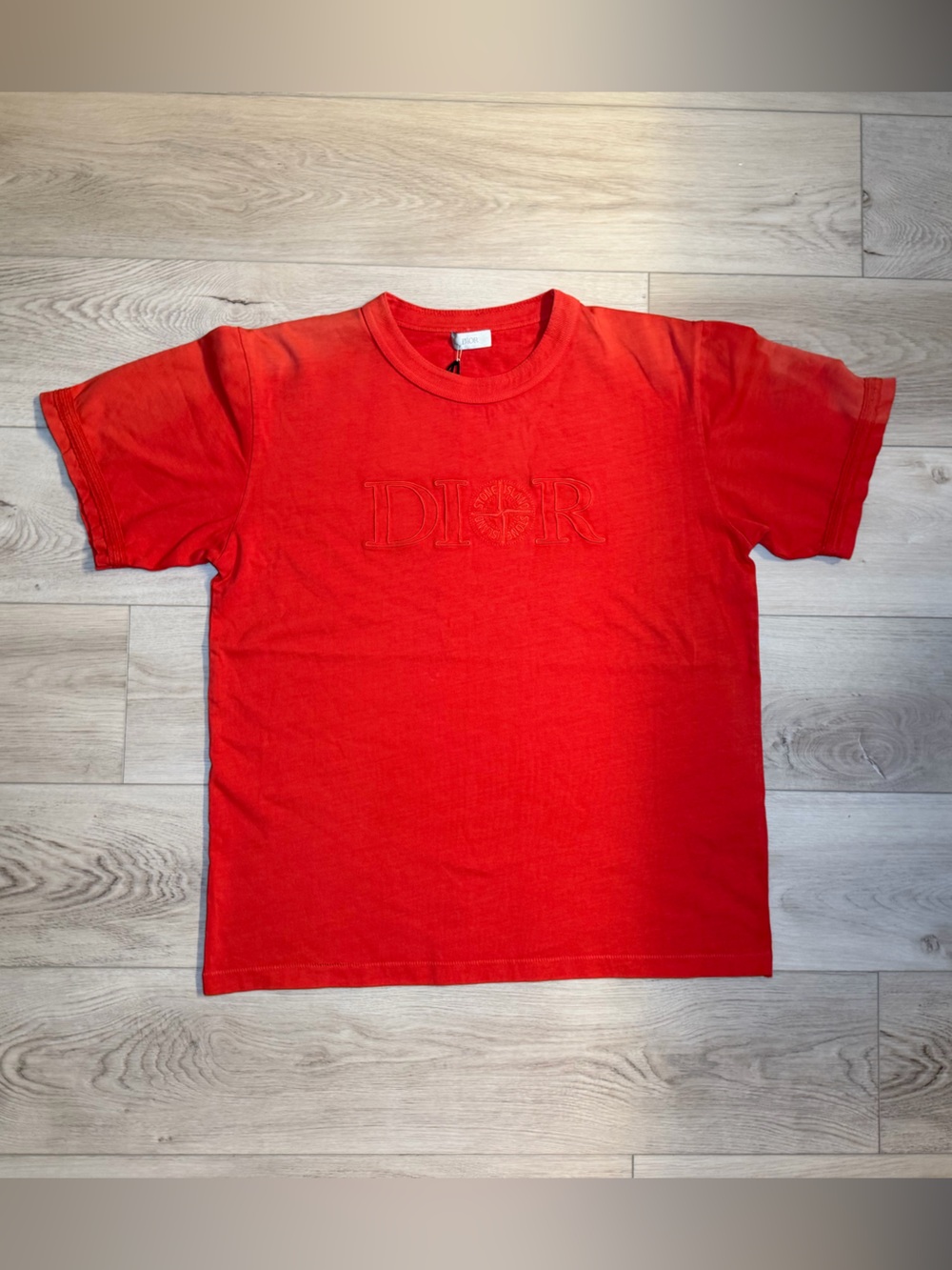 Dior x Stone Island Embroidered Logo T-Shirt Red Men’s Size Medium Cotton